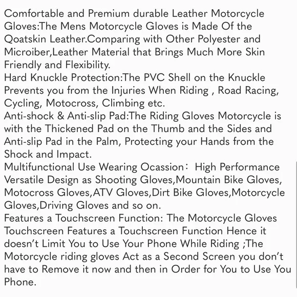 Motorcycle Gloves for Men,Leather Touch Screen Riding Driving Gloves